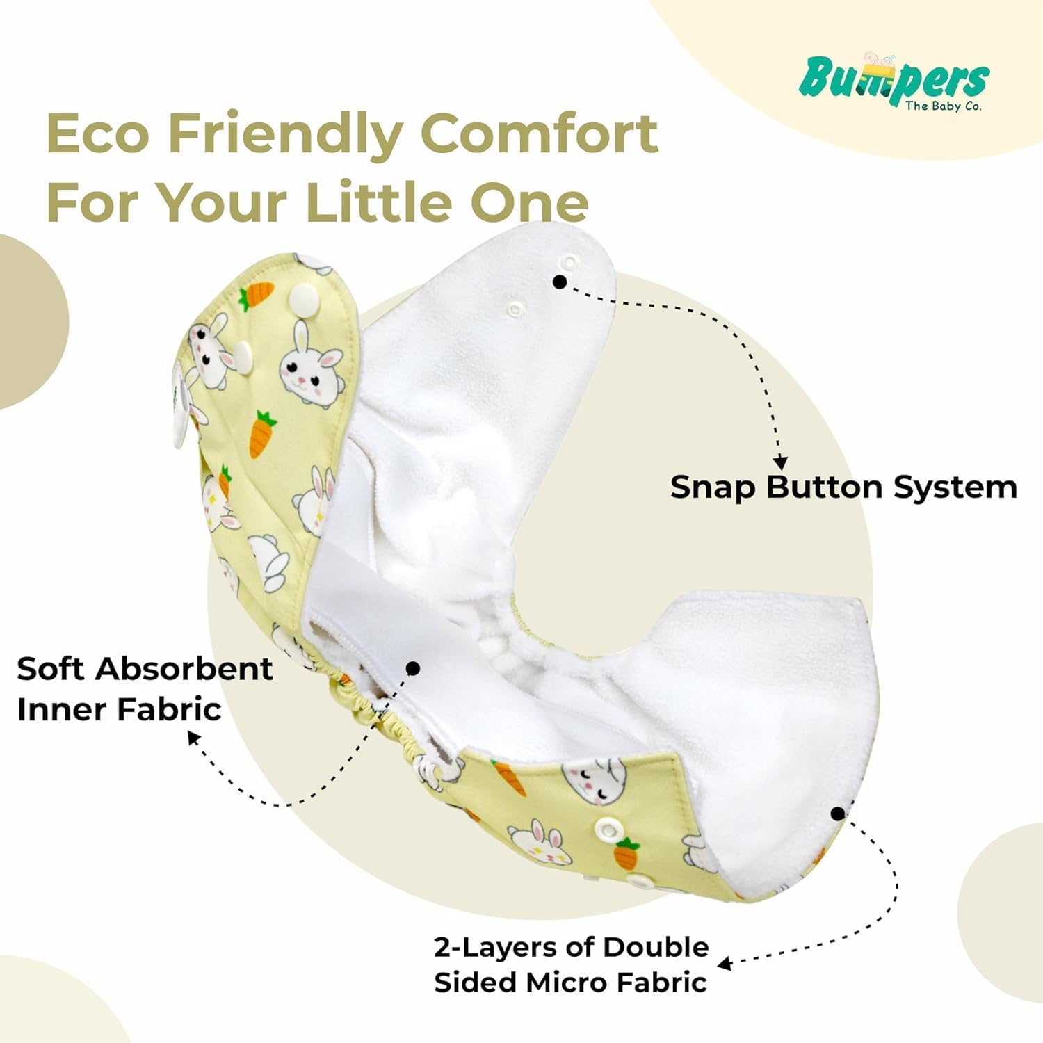Bumpers Premium & Ultra Soft Reusable Cloth Diaper|Extra Absorbant, Washable, Waterproof & Adjustable Cloth Diaper for Babies/Kids (Combo, Free Size, Royal Blue+Yellow) - Image 3 thumbnail