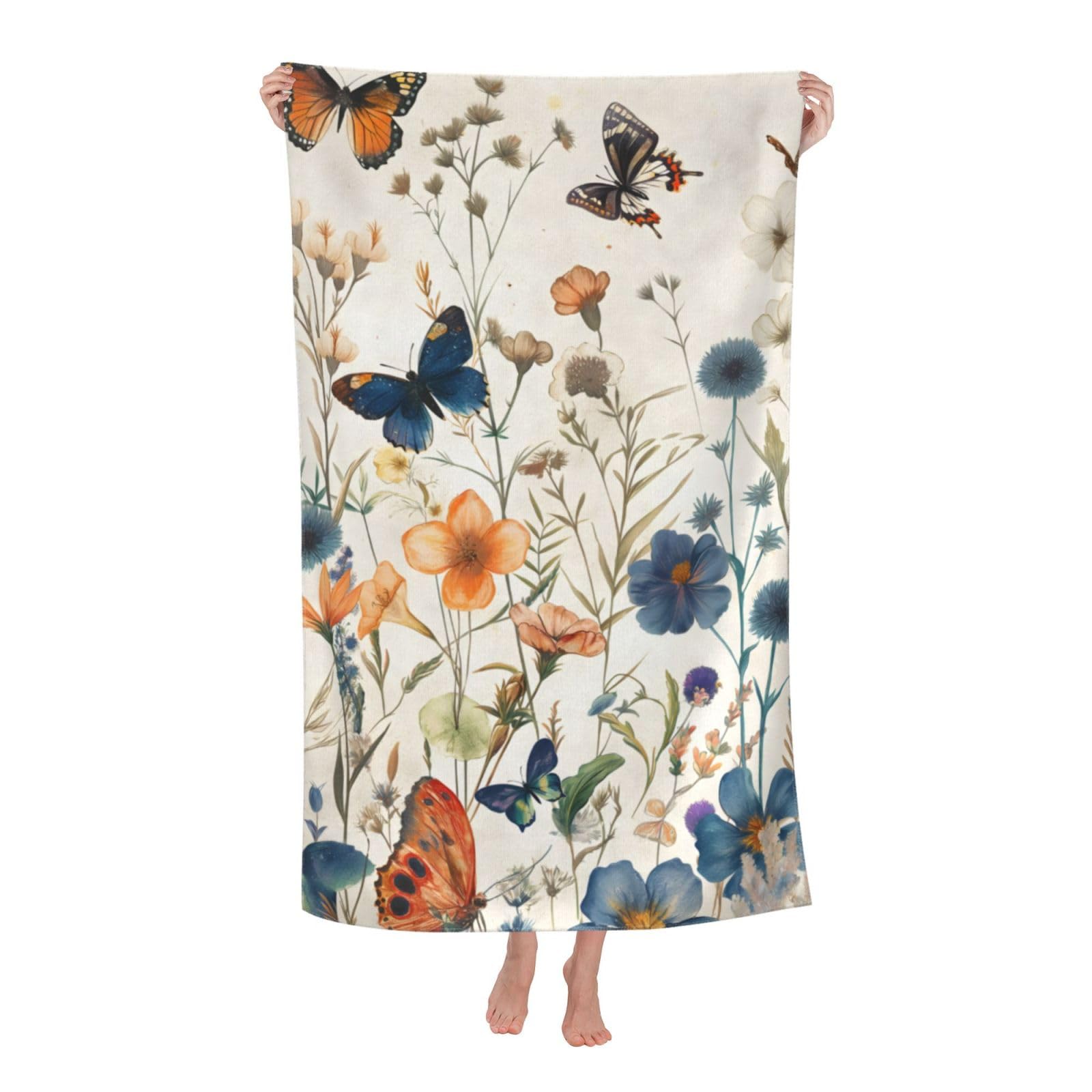 HLBSDM Butterfly and Wildflower Beach Towel 31inx51in Floral Sand Free Microfiber Bath Towel Ultra Soft Quick Dry Pool Towel Absorbent Towel Lightweight Towel for Swimming Bathroom Decor