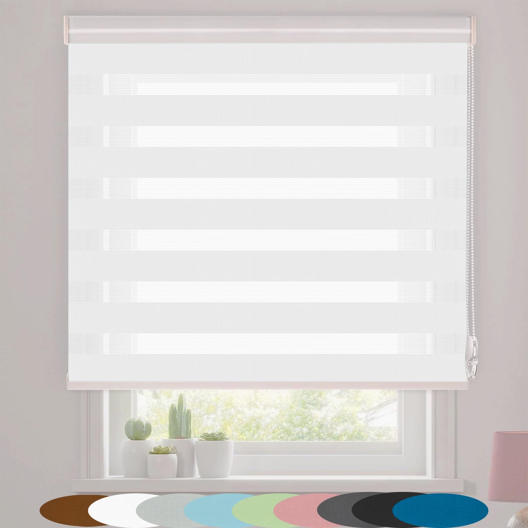Day and Night Roller Blinds 45 x 135 cm Plain Colored Uv-Resistant Double Layer Fabric Roller Shades Multiple Colours and Sizes for Bedrooms, Living Room, White