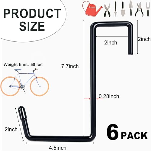 Miniatura 4 de Ganchos colgantes grandes con revestimiento de vinilo resistente para almacenamiento de garaje (paquete de 6) Ganchos de gancho para bicicleta,
