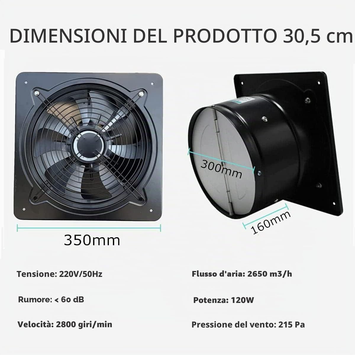 Ventola Aspirazione da 300 mm, Estrattore Aria Ventola per Termosifoni Booster Ventilazione e Scappamento, Parete Termosifone Aspiratore per Cucina Bagno Tenda da Crescita Uso Domestico