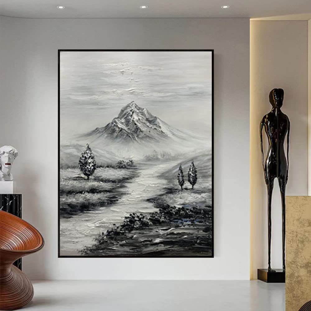 Art moderne noir et blanc gris peinture sur toile abstraite moderne géante relief 3D