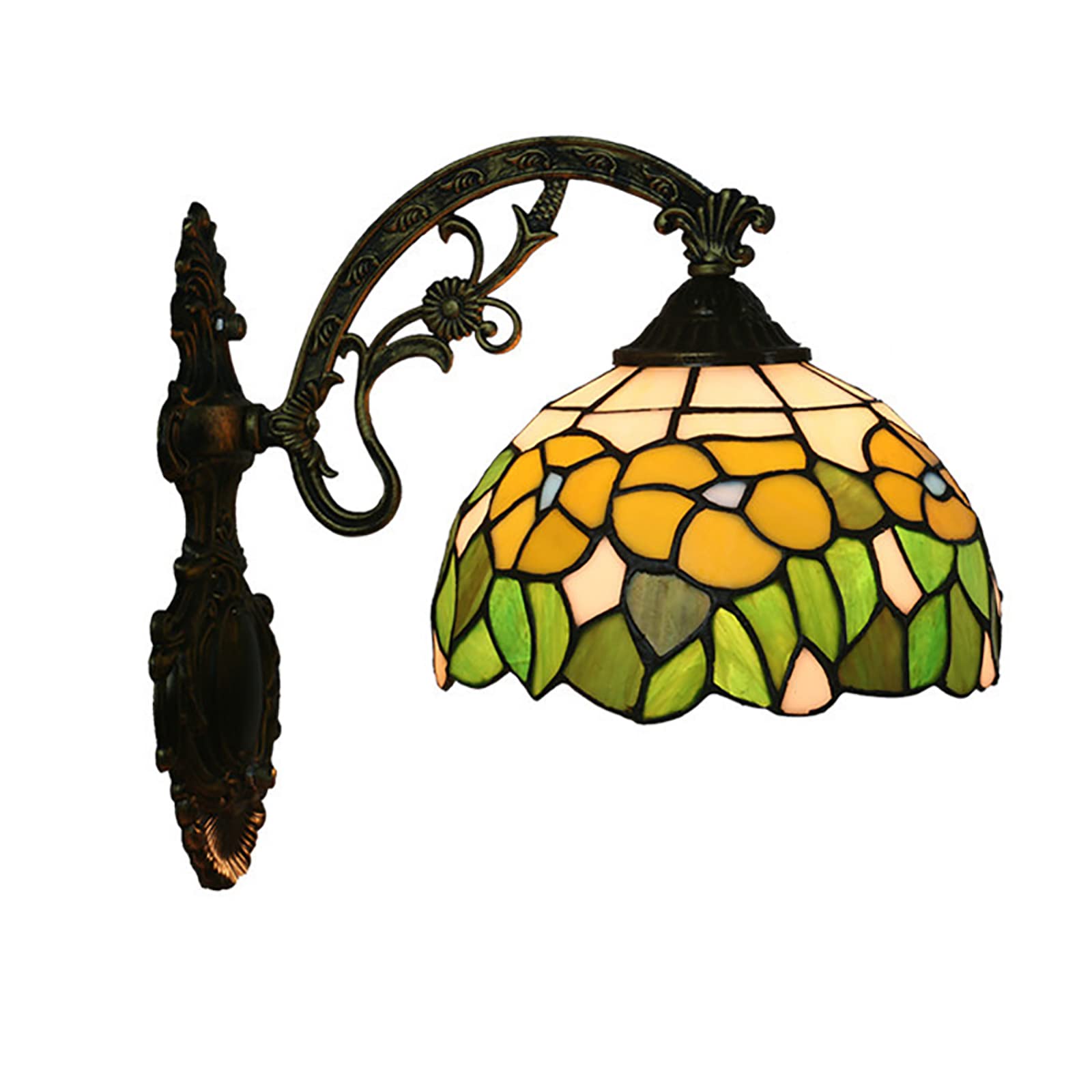 NHPJFDC Pastoral Style Tiffany Wall Sconce, 8 Inch Yellow Petunia Flower Stained Glass Wall Light, Victorian Style Wall Lamp Decor For Bedroom Hallway Bar Stairway