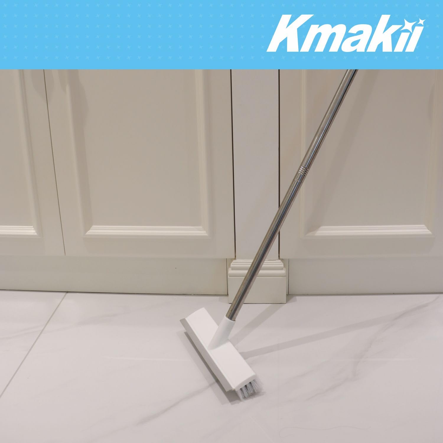 KMAKII Floor Scrub Brush Long Handle Cleaning Brush Stiff Bristle Brush 2 IN 1 DESIGN Tub and Tile Brush Scrubber Sweeping Brush For Bathroom Swimming Pool Patio Garages(White)