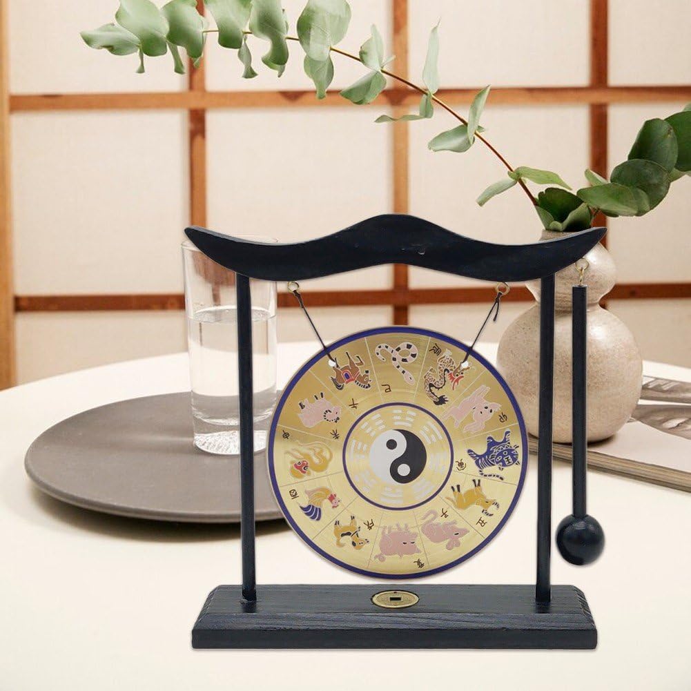 Ornamento Gong Tavolo con Maglio, Gong Tavolo Cinese Feng Shui Gong Grafico di Gossip Cinese per Decorazione Domestica di Inaugurazione della Casa