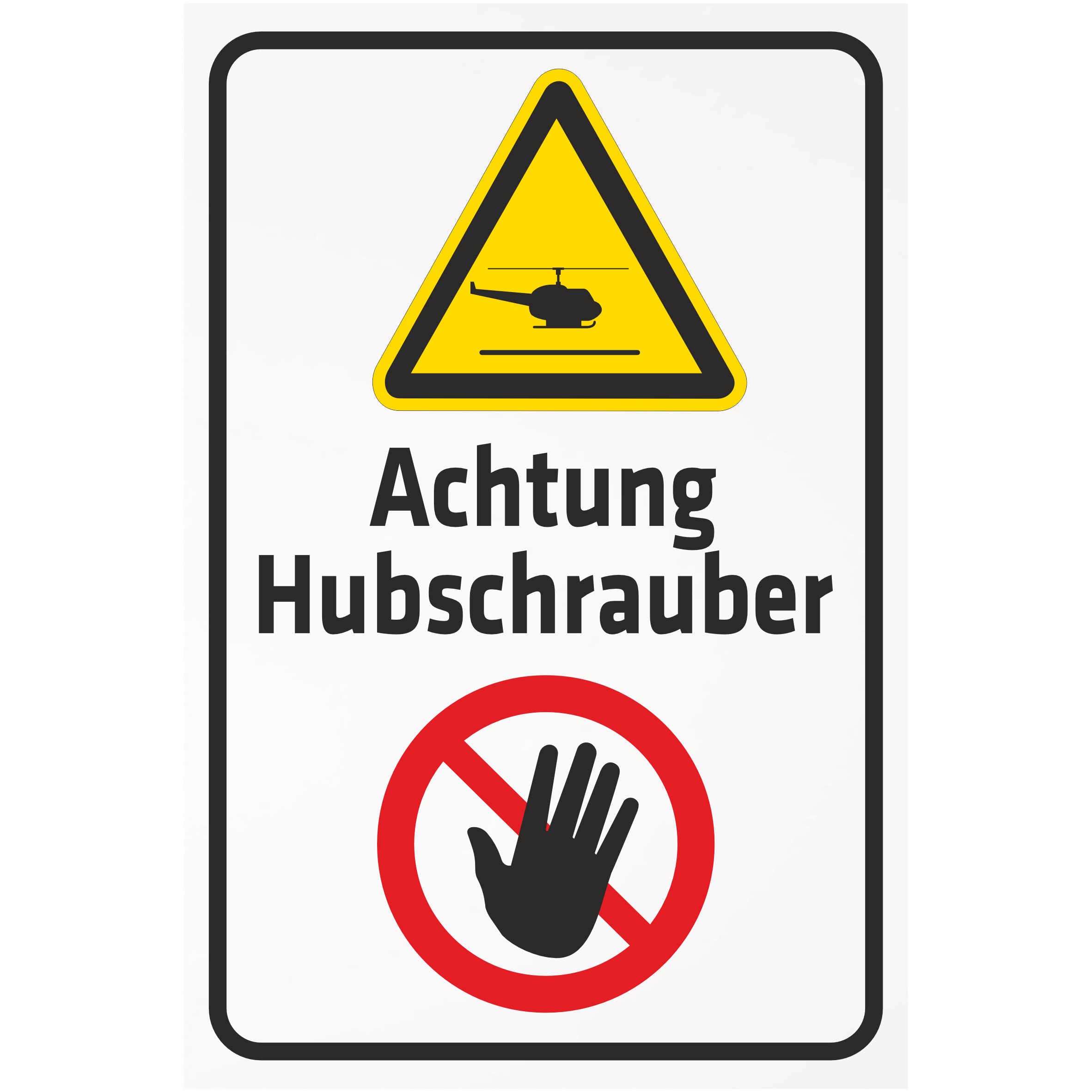 INDIGOS UG - Alu - Dibond Schilder 3mm - Sicherheit - Warnschild - Achtung Hubschrauber - 600x400 mm - Hotel, Firma, Schutz, KITA, Arzt, Praxis, Wohnung