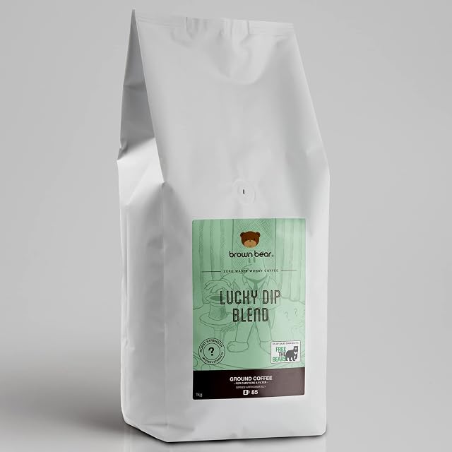 Brown Bear Lucky Dip Mystery Ground Coffee 1kg - Zero Waste Wonky Ground Coffee - For French Press Cafetiere Filter Drip V60 Aeropress - Light to Medium to Dark Roast - Donation to Free The Bears