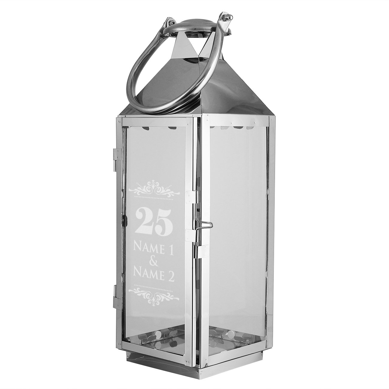 Herz & Heim® XXL Laterne mit Gravur zur Silbernen Hochzeit mit Namen 40cm