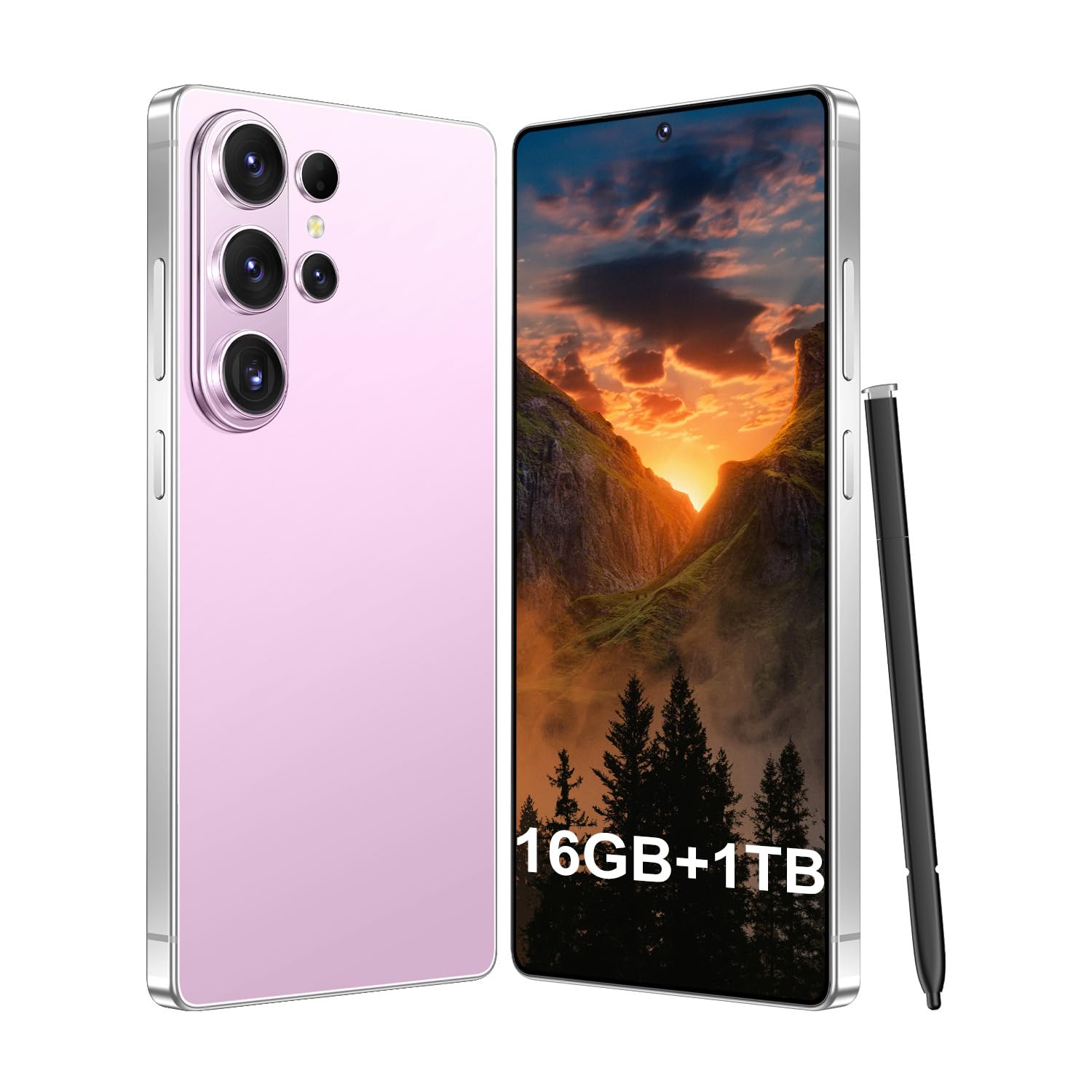 I26 Ultra Unlocked Smartphone, 16GB RAM + 1TB Storage, 6.99" FHD+ Display, 7000mAh Battery, 68MP+108MP Camera, Snapdragon 8s Gen4, Android 15, Face ID & Fingerprint Unlock, Global 5G LTE Bands(Pink)