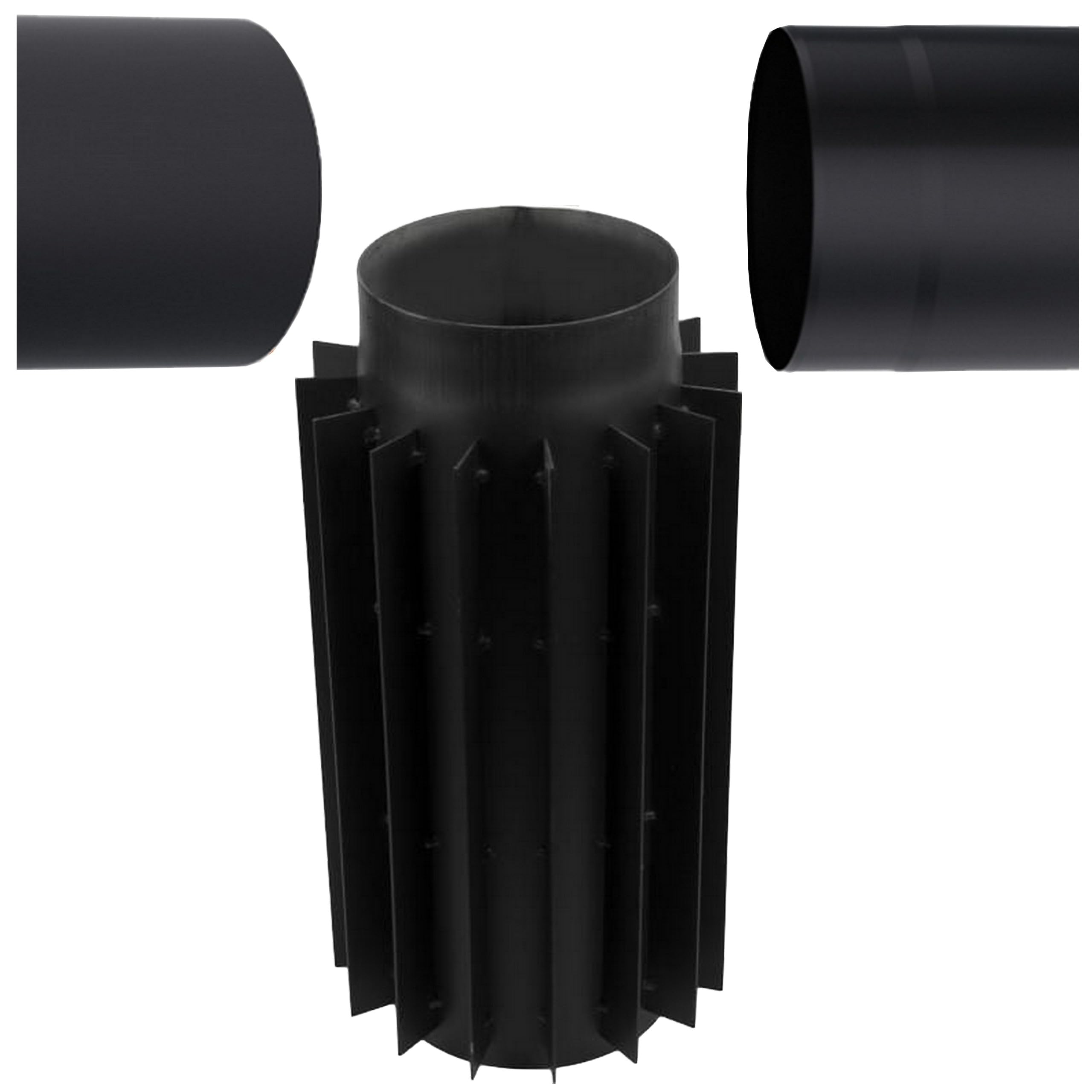 Scambiatore di Calore Ø 120 mm Nero – Radiatore a Gas di Scarico con Nervature – Recuperatore di Calore in Acciaio - per Stufa a Legna, Tubo Stufa, Camino e Forni a Combustibile Solido