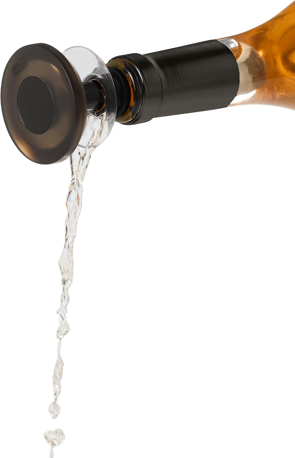 AdHoc Gusto Tight Bottle Pourer, Black, Stainless Steel/Silicone, Extremely Flat Leak-Proof Bottle Cap and Pourer for Spirits, Oil, Liquor and Wine, Dispenser for Bottles, Gift Box