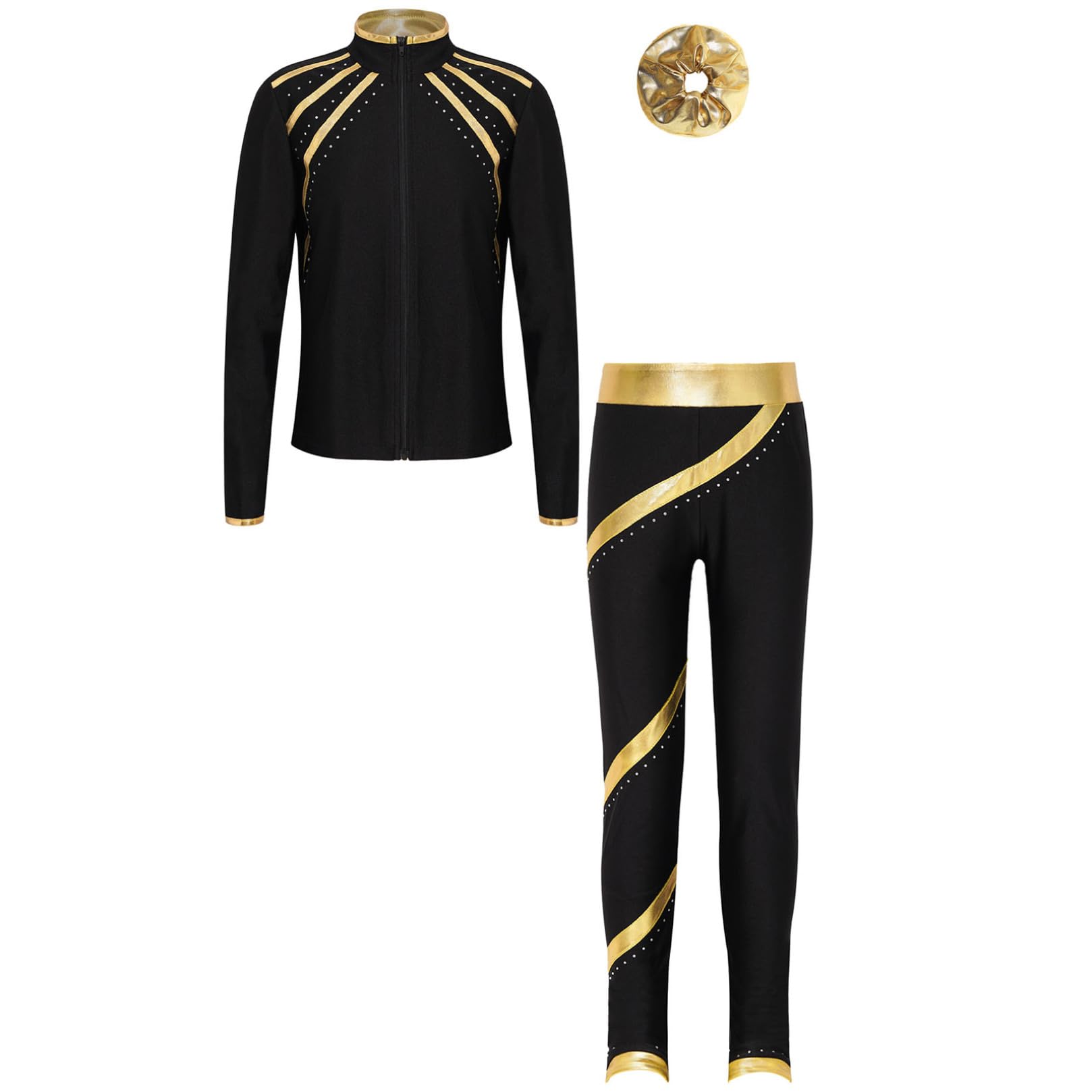 ranrann Enfant Fille Tenue Patinage Artistique Ensemble Veste et Legging Elastique des Cheveux Costume Sport Gymnastique Danse 5-16 Ans