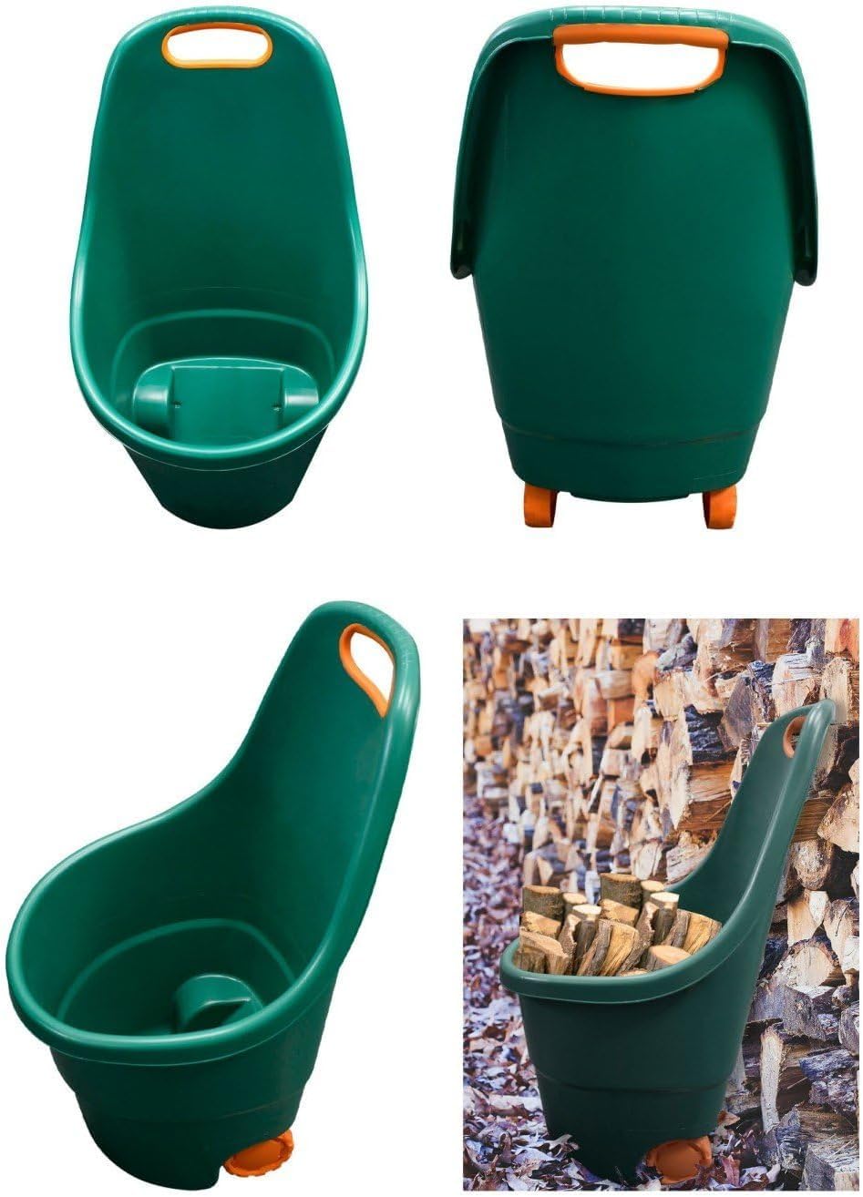 Carro de Jardín con Ruedas, Verde y Naranja, Polipropileno, 68 litros, Todo Terreno, Ergonómico, 84x49x46 cm TB Thayba