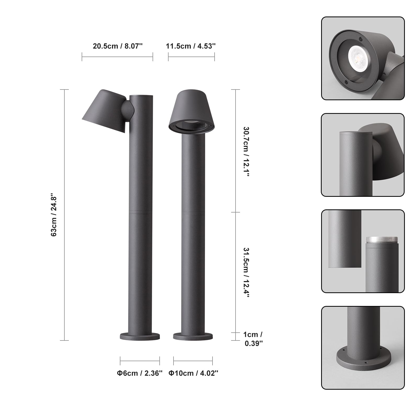 DAWALIGHT Lampada GU10 Esterno 5W LED Lampioni da Giardino Esterno Moderno IP44 Impermeabile per Sentiero Cortile Terrazzo Paesaggio, Alluminio, Antracite