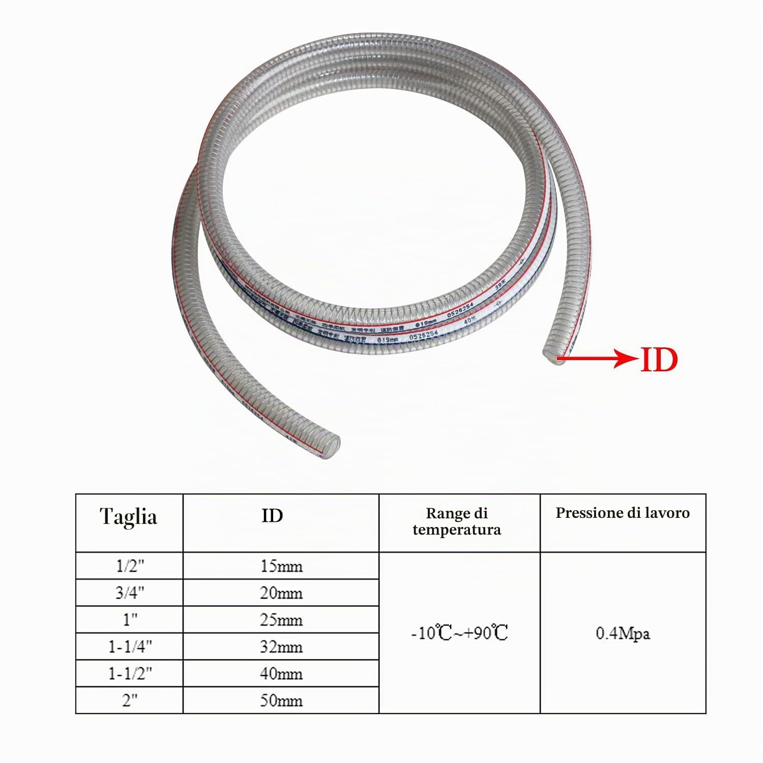 Tubo rinforzato trasparente flessibile 4m 7m tubo aspirazione acqua per pompa travaso benzina tubatura pvc spirale gasolio