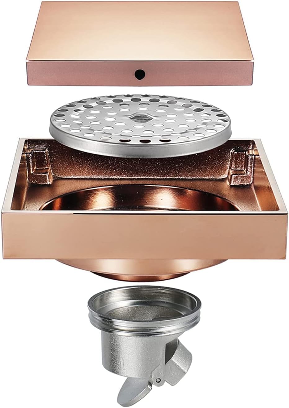 GLJTUO Shower Floor Drain Bathroom Tile Insert Floor Drai Shower Floor Drain 100X100mm Invisible Bathroom Shower Drain Brass Floor Drain with Removable Tile Inserts into The Gri