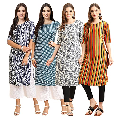 Image of Pinkmint Women's Crepe Digital Print Straight Kurta [Pack of 4]