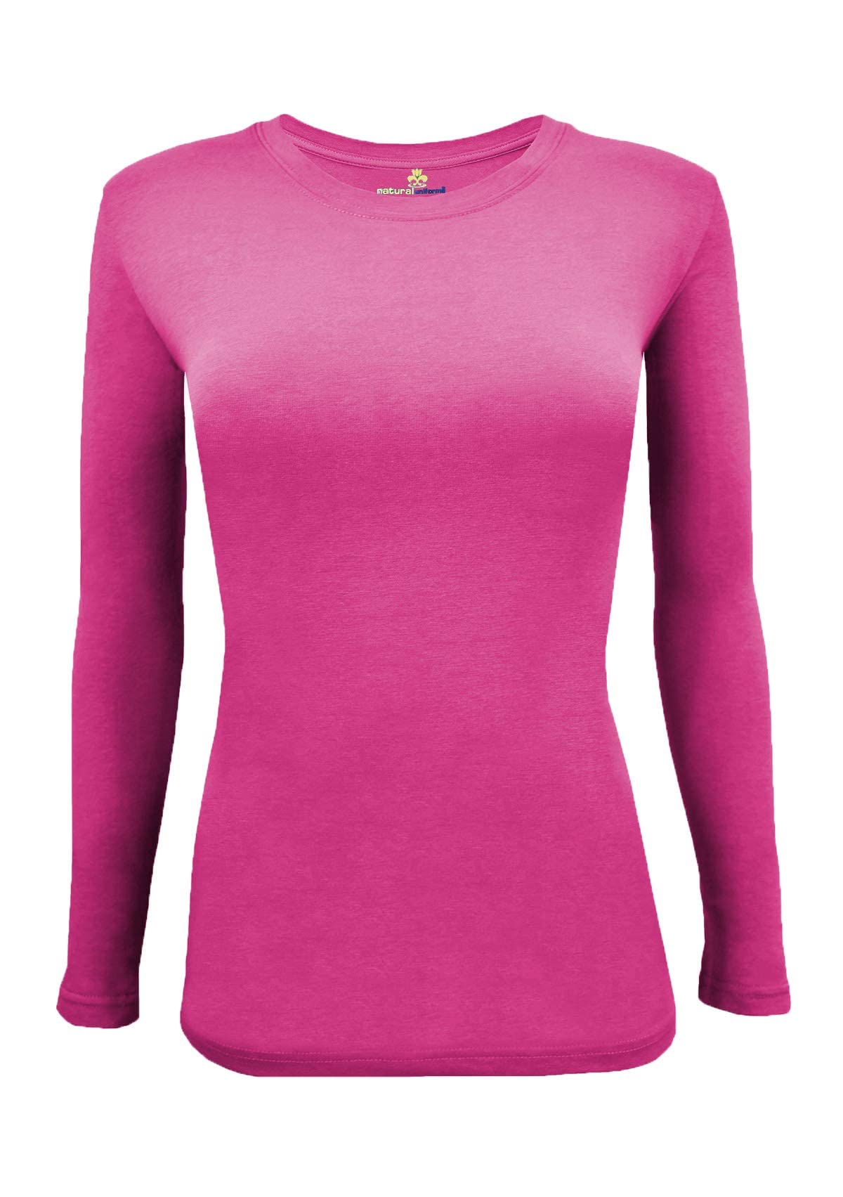 M&M SCRUBS Women's Under Scrub Tee Crew Neck Long Sleeve T-Shirt 3 - Pack (Hot Pink, X-Large)