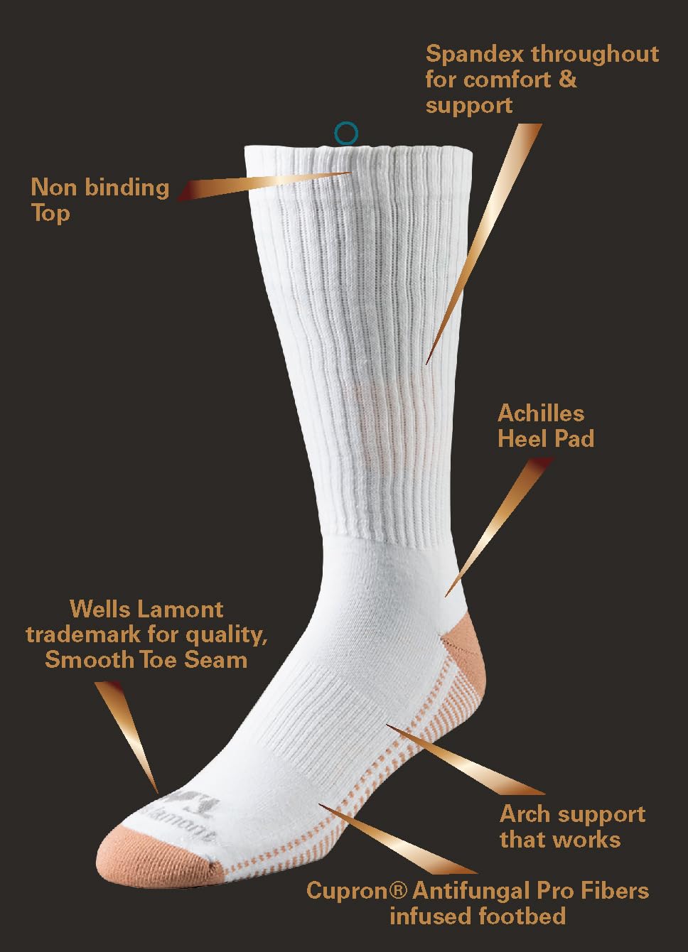 Wells Lamont Chaussettes de travail rembourrées confortables et durables pour homme Longueur ras du cou ou cheville