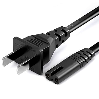 2 Prong AC Power Cord Replacement for Samsung TV,TCL TV, Philips Toshiba LG TV, Sony PS5/PS4/PS3, Xbox One S/Xbox One X, Sharp Panasonic Vizio LED TV Sky Box Power Cord 2 Prong Cable 6FT Black