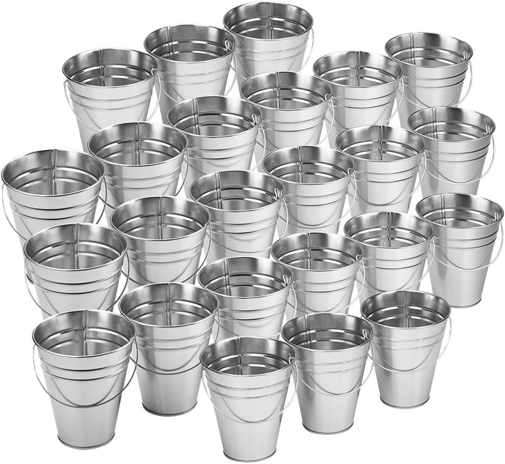 Didaey 24 Pack Galvanized Metal Buckets Bulk 6 Inch Small