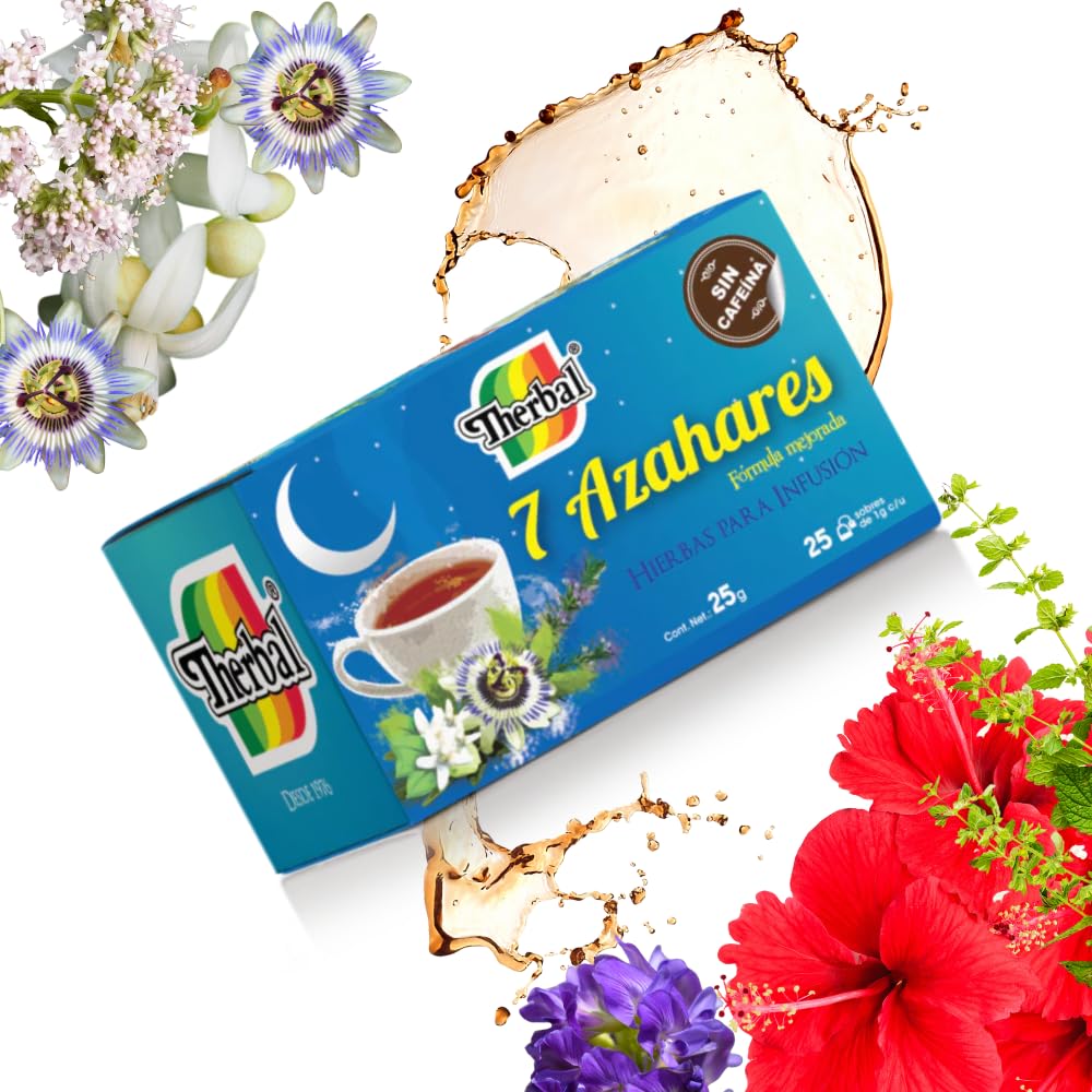 Therbal 7 Blossoms Herbal Tea – 25 Tea Bags – Caffeine-Free, Natural Infusion with Chamomile, Passionflower, Valerian, Hibiscus & More – Relaxing Nighttime Blend