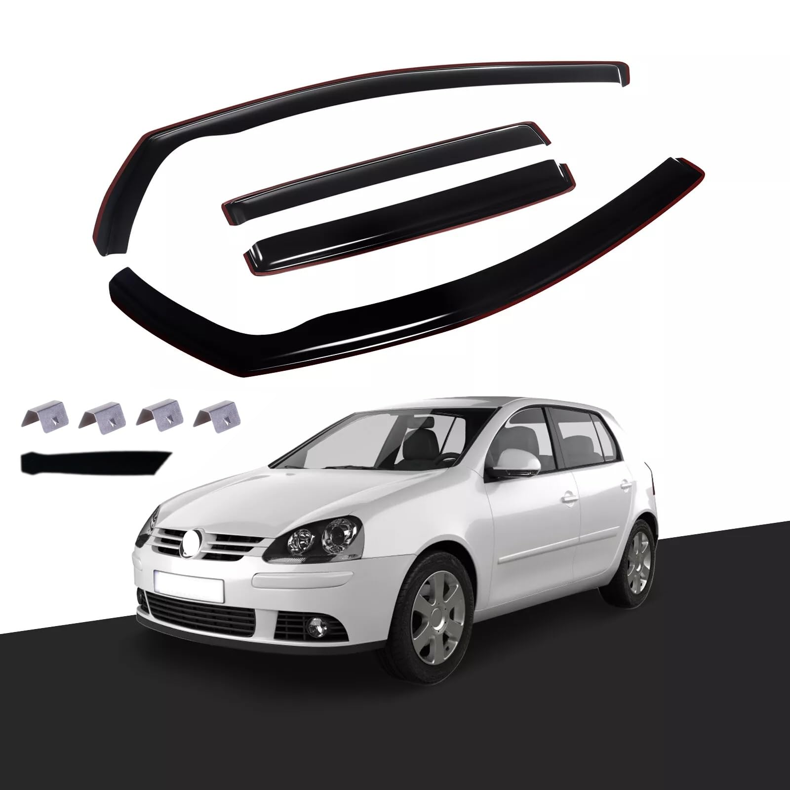 Kit 4 Deflettori Aria Nero Fumé Trasparento Antivento per Finestrini Laterali Anteriori e Posteriori Compatibile con VW Golf 5 V 2003-2008