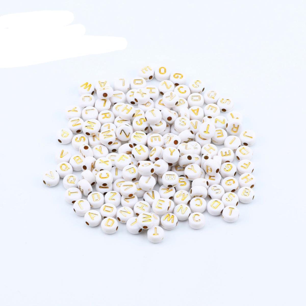 100 Perles Acryliques Plates Rondes 7mm - Blanc Et Couleurs Mélangées Avec Lettres - Pour Création De Bijoux