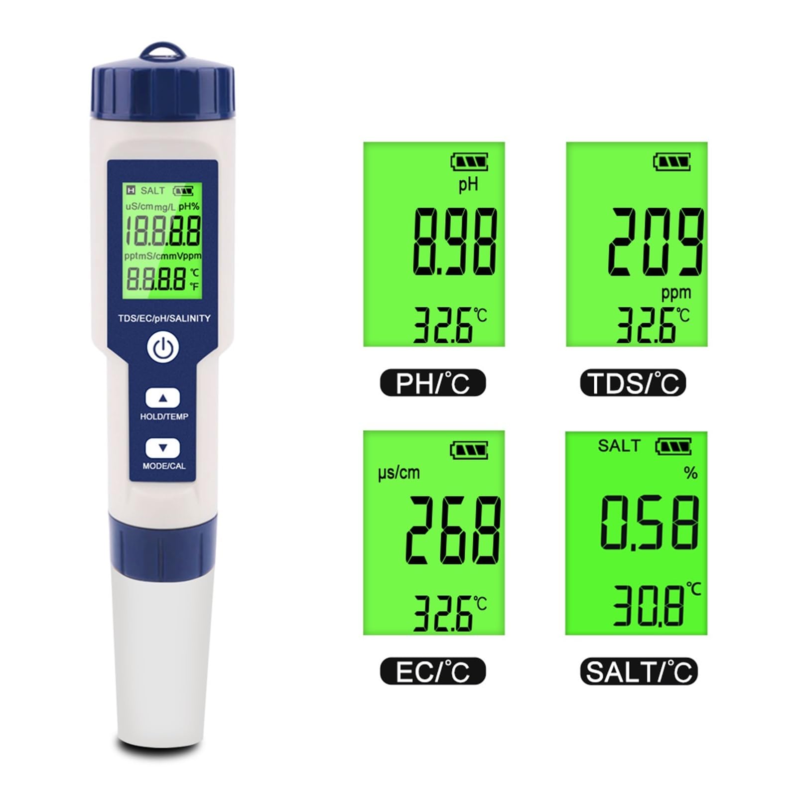 5 w 1 Tester jakości wody cyfrowy LCD PH/TDS/EC/SALT/miernik temperatury EZ 9909 monitora do basenów akwariów z wodą pitną,Precyzyjny tester