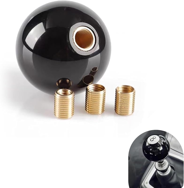 leechio Shift Knob Manual Gear, 8 Ball Billiard Round Smooth and Easy to Grip Shift Knob, Shifter Knobs Head Modification Accessories, with 3 Threaded Adapter, for Most Manual Gear Cars (Black)