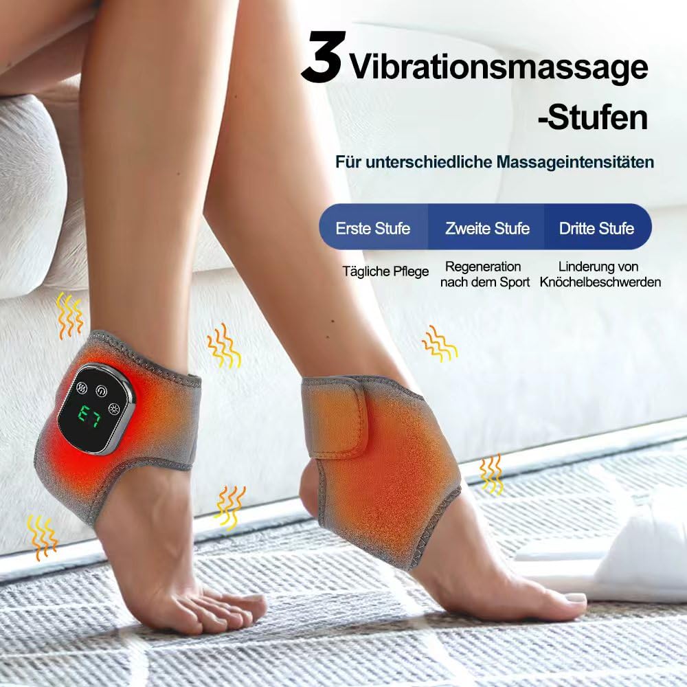 Fußmassagegerät mit Wärmetherapie - 2 Stück Elektrische Kabellose Massagegeräte - 3 Vibrationsmodi für Tiefenentspannung, 5 Heizstufen - Für Füße, Knöchel und Waden