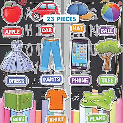 Kids and Toddlers First Words Gel Clings - Reusable Window Clings Stick to Most Surfaces - Gel Decals of Children's First Words and Spelling Cover