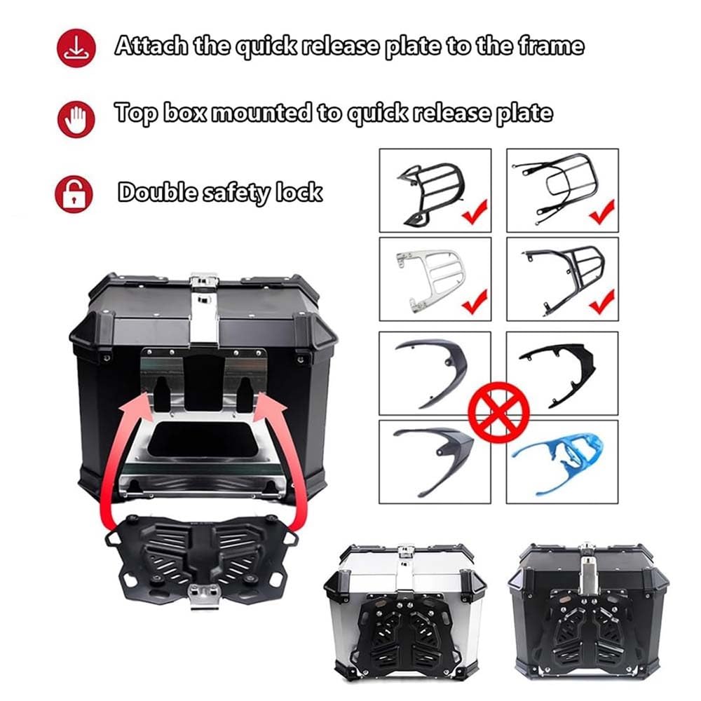 Top Case Moto Aluminium Top Case Valise pour Moto 28L 36L 45L 55L 65L 80L 100L Coffre pour Casque Très Résistant avec Serrure de Sécurité(Noir,100L)