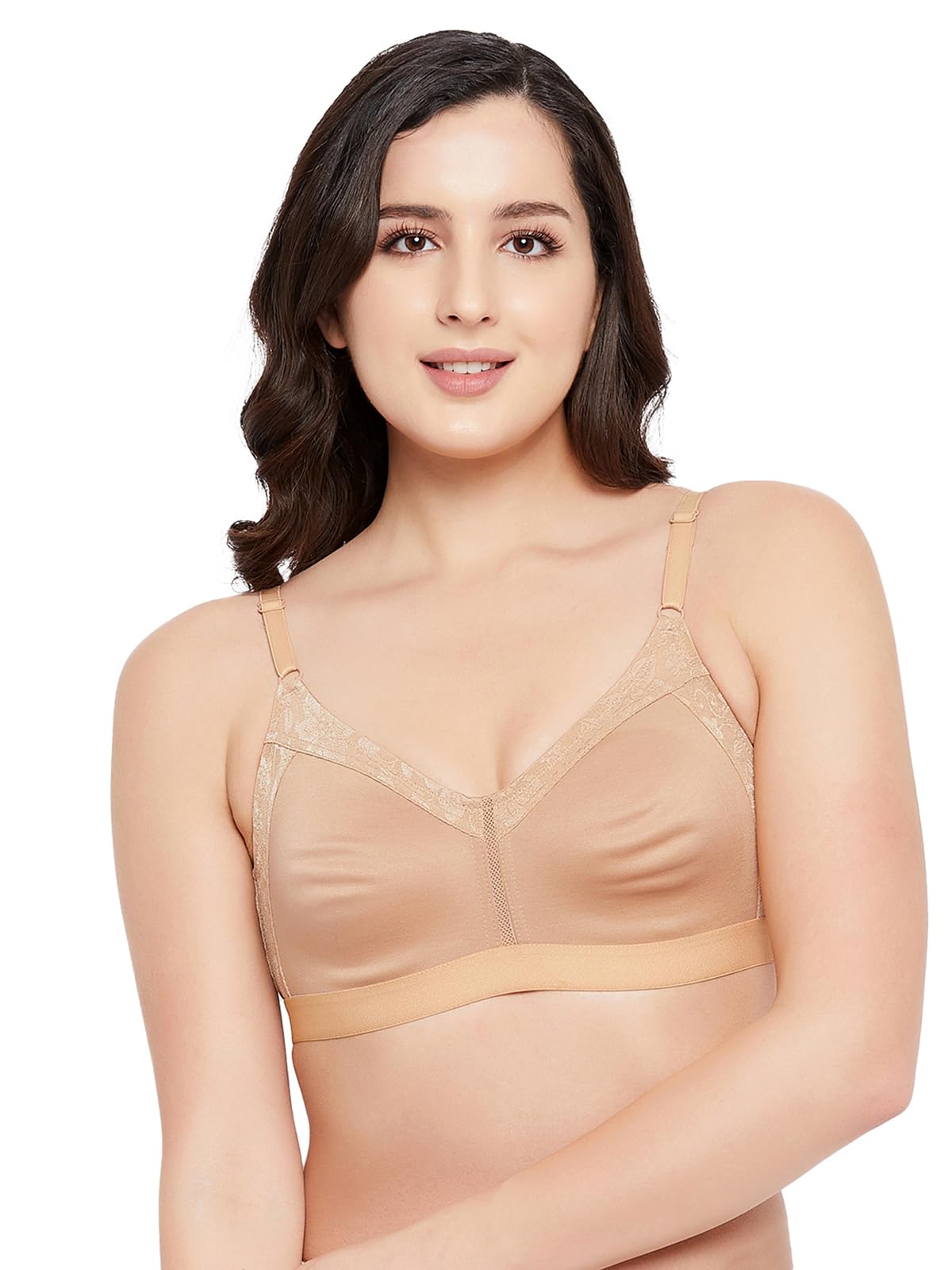 Cotton Spandex Solid Non-Padded Full Cup Wire Free Spacer Cup Bra (BR2178R24_Beige_44F)-image-18