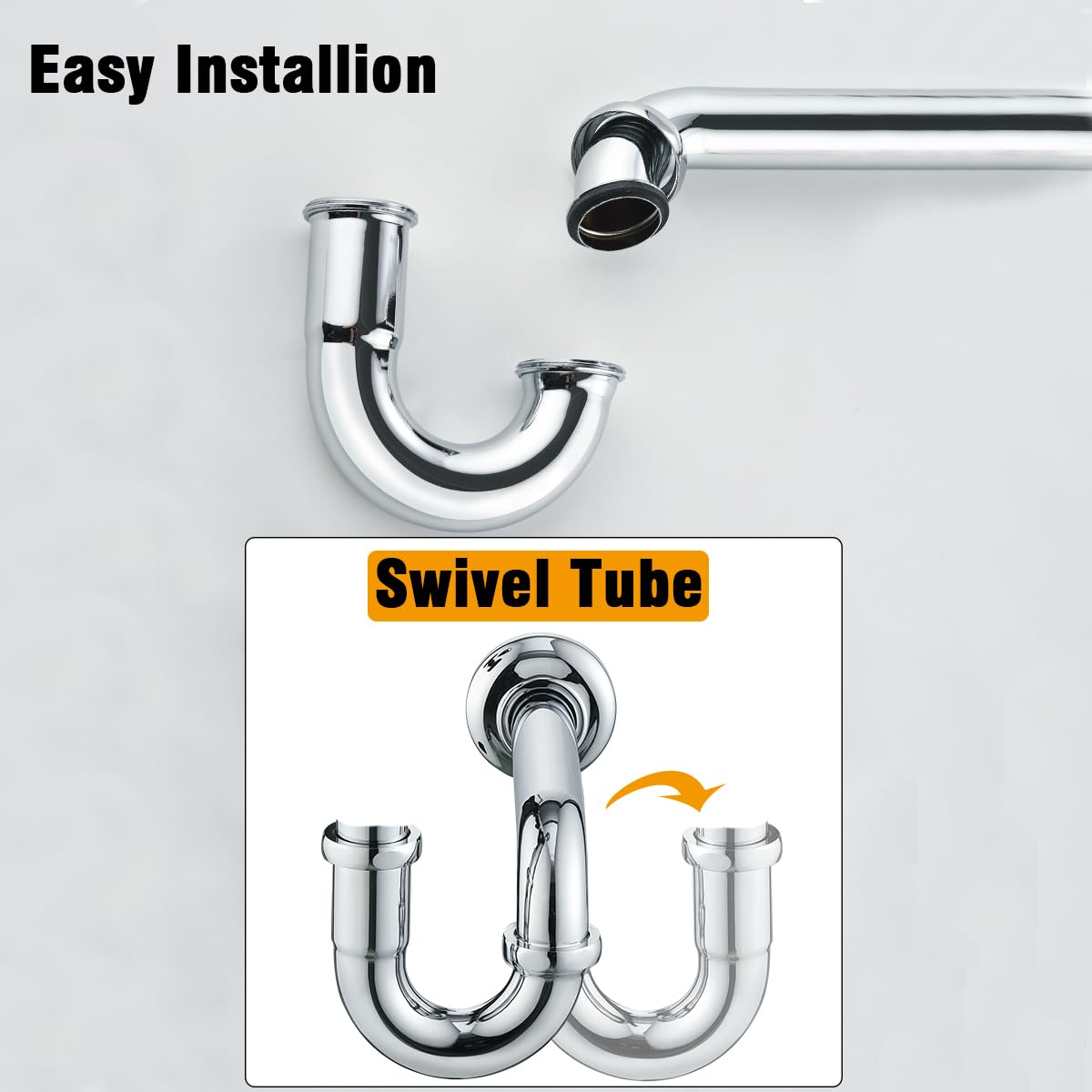 RANDOM RD83555C-L - Trampa para fregadero de baño de latón en forma de U de 1-1/4 pulgadas con tubo de extensión de junta deslizante, botella de drenaje de residuos de altura ajustable, kit de trampa