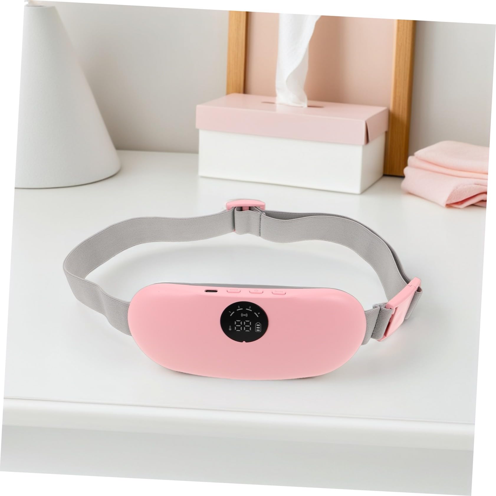 Almohadilla Térmica Menstrual Vibratoria Cinturón Calentador Abdominal Ajustable Masajeador Lumbar Portátil para Alivio de Calambres y Soporte Durante Menstruación Mujer Rosa