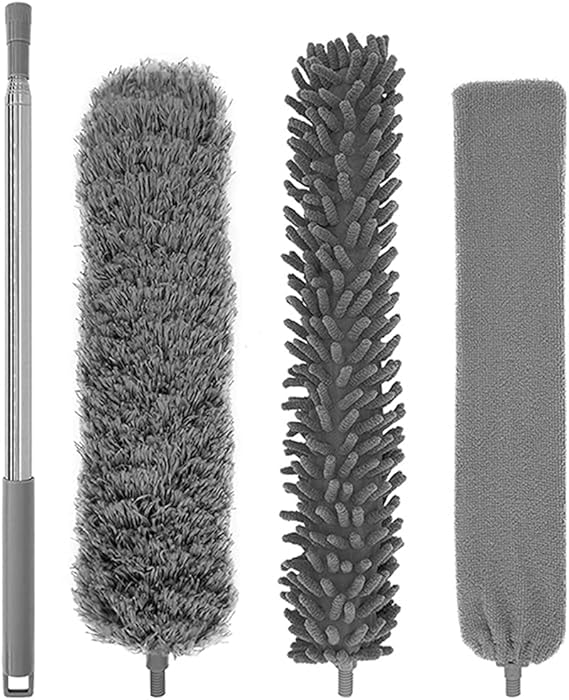 3 PCS Microfiber Dust Brush, Duster Kit with Extension Pole, Removable and Washable Fiber Brush Hand Dust Cleaning Gap dust for Ceiling Fan, High Ceiling, Blinds, Furniture, Cars 1