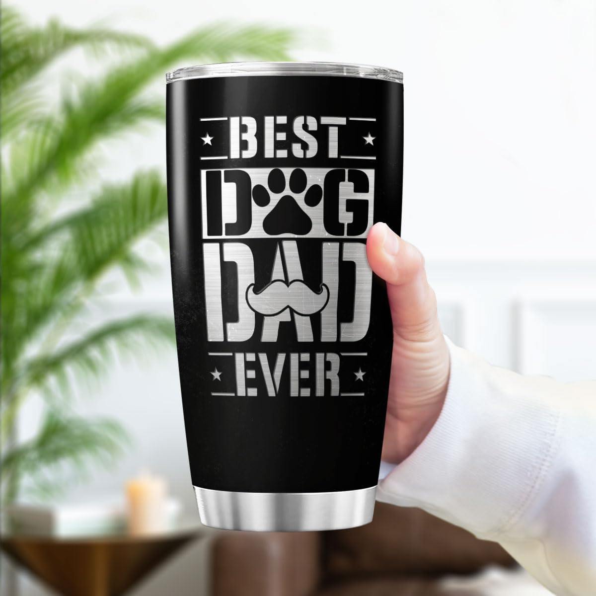 Dog Dad Tumbler Gift, Best Dog Dad Ever Design, 20oz Vacuum Insulated Stainless Steel Cup for Pet Owner, Funny Patriotic Black Travel Mug for Men Birthday, Father's Day Present - Image 3