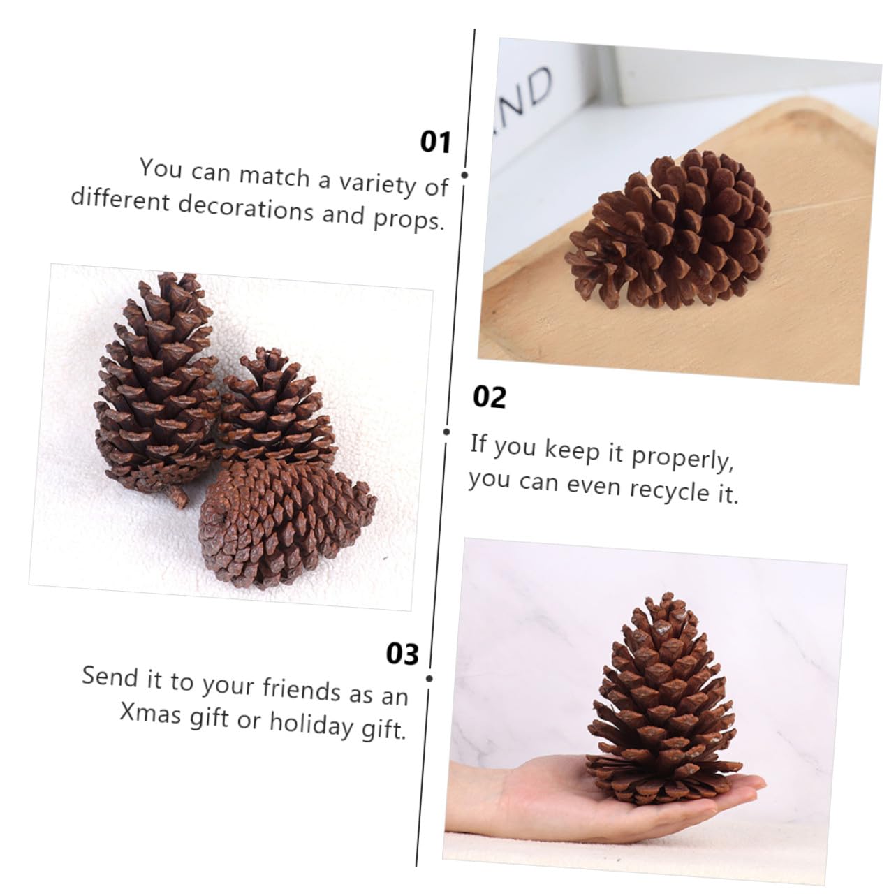6 Piñas de Pino Secas para Árbol de Navidad o Sala, Adornos Navideños Naturales DIY