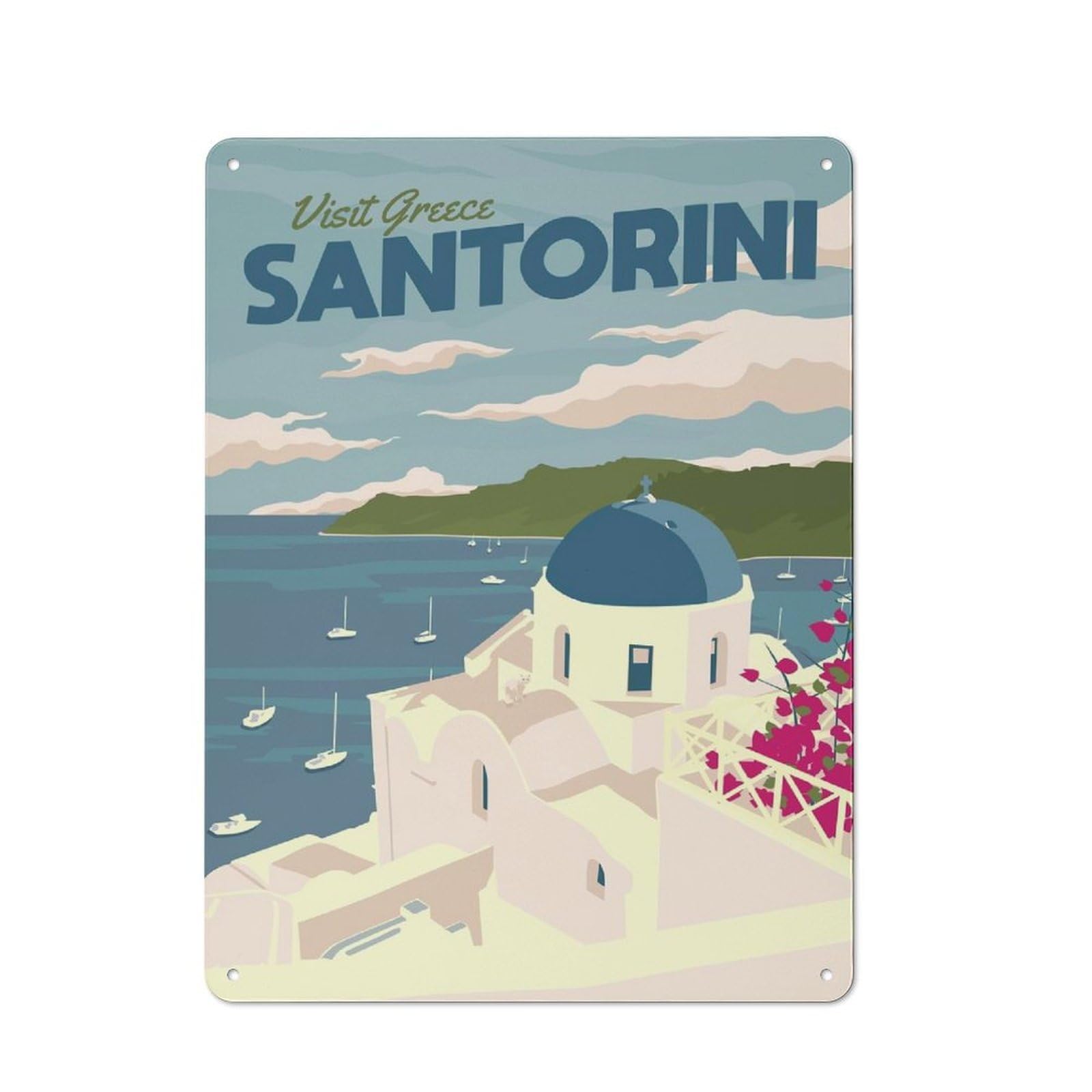 Santorini Rustic Metal Sign 40x30cm for Garden Room Or Summerhouse, for Themed Interiors in Garden Rooms And Summerhouses