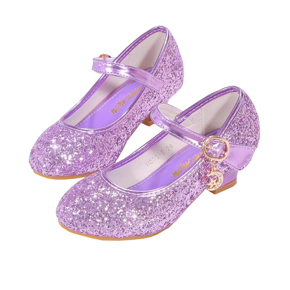 Auhoho Girls Low Heels Princess Dress Shoes Glitter Sequins Mary Jane Party Wedding Shoes 2 M US Little Kid,Purple