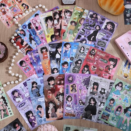 Image of Girl's Japanese Retro Sticker Book, Anime Showa Girl Theme - 650+ Cute Old Showa Style Comics Stickers, for DIY Scrapbooking Journaling Handbook Decoration