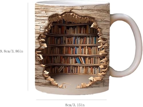 Miniatura 2 de Taza de café 3D con libros de efectos 3D, diseño creativo del espacio, taza de café de cerámica multiusos, taza de café realista 3D, regalos
