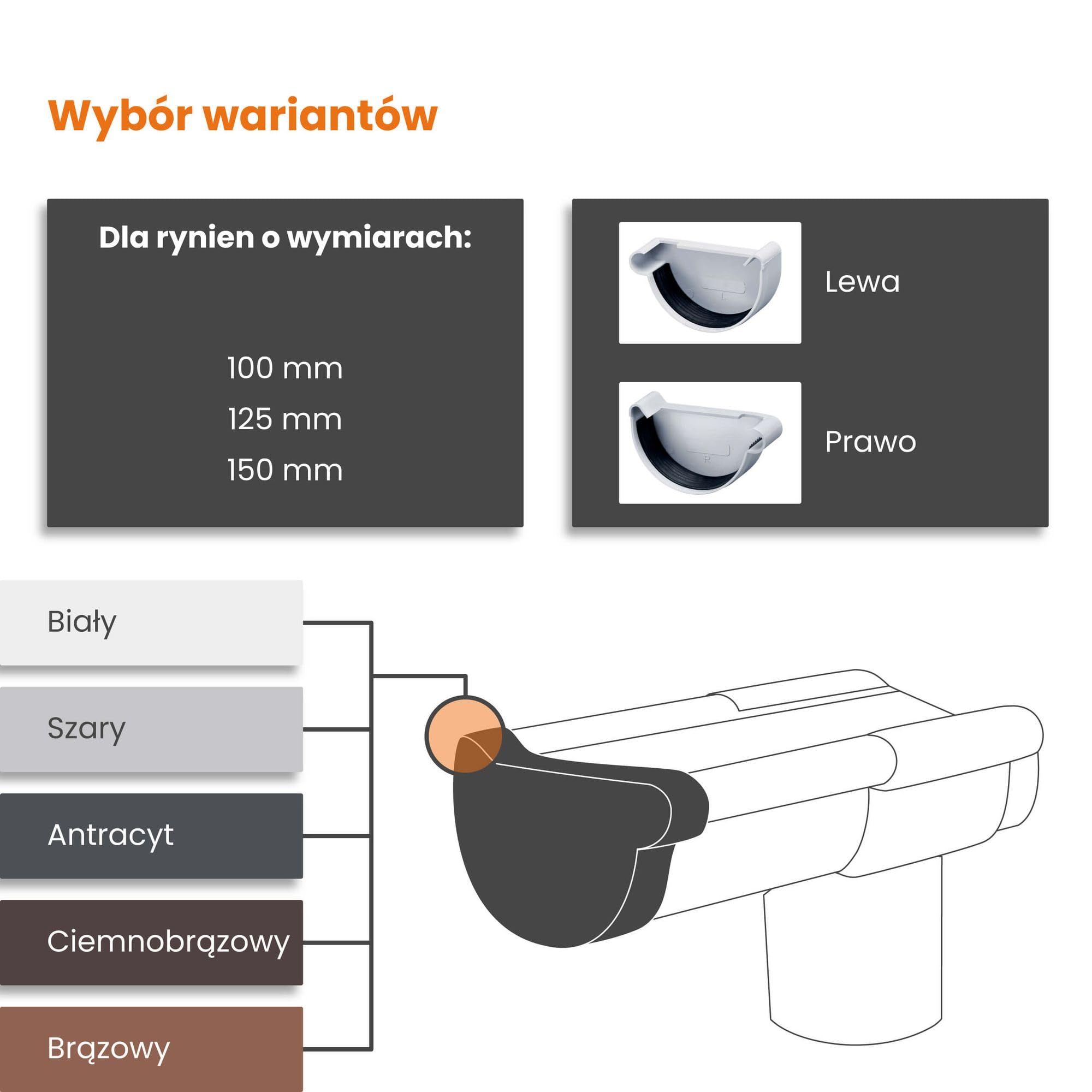 INEFA Zakończenie rynny, półokrągłe, PVC 125mm, lewe brązowe Akcesoria rynnowe, prostymontaż na wcisk,made in Germany