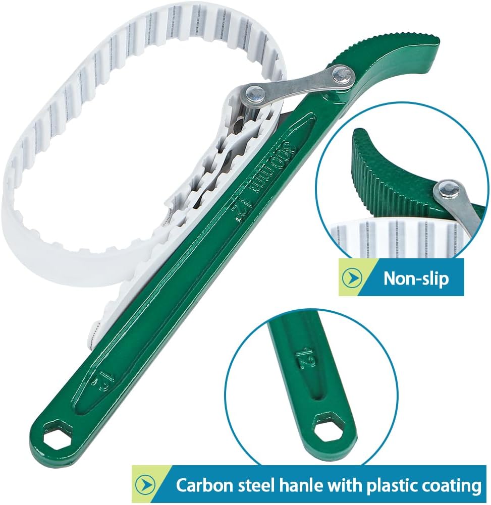Skelang Adjustable Strap Wrench, 12" Multi-Purpose Steel Wire Belt Wrench for Replacing Water Filter, Oil Filter, Pipe Joints