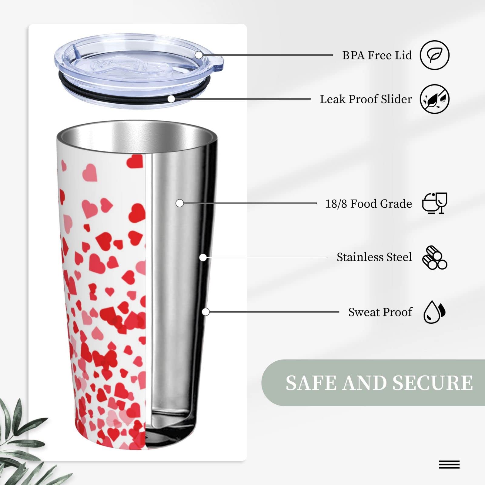 Gobelet Isotherme Cœur Saint-Valentin 1200 Ml - Acier Inoxydable 304, Poignée, Paille Incluse, étanche Et Lavable - 13