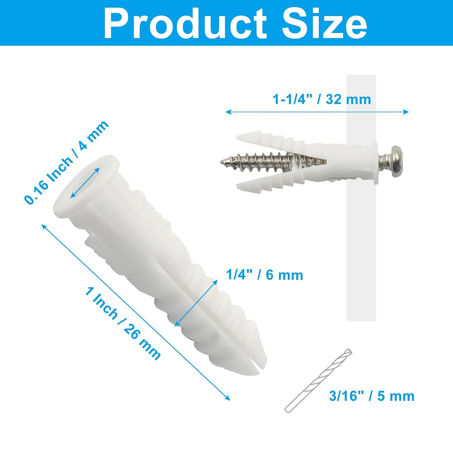 Drywall Anchors and Screws Kit, 100 Pcs, #8-#10 1" White