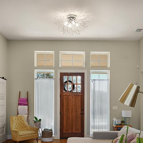 Miniatura 9 de HMVPL Lámpara de techo con 4 luces de cristal cromado, lámpara Sputnik moderna, adecuada para dormitorio, cocina, pasillo, armario, comedor