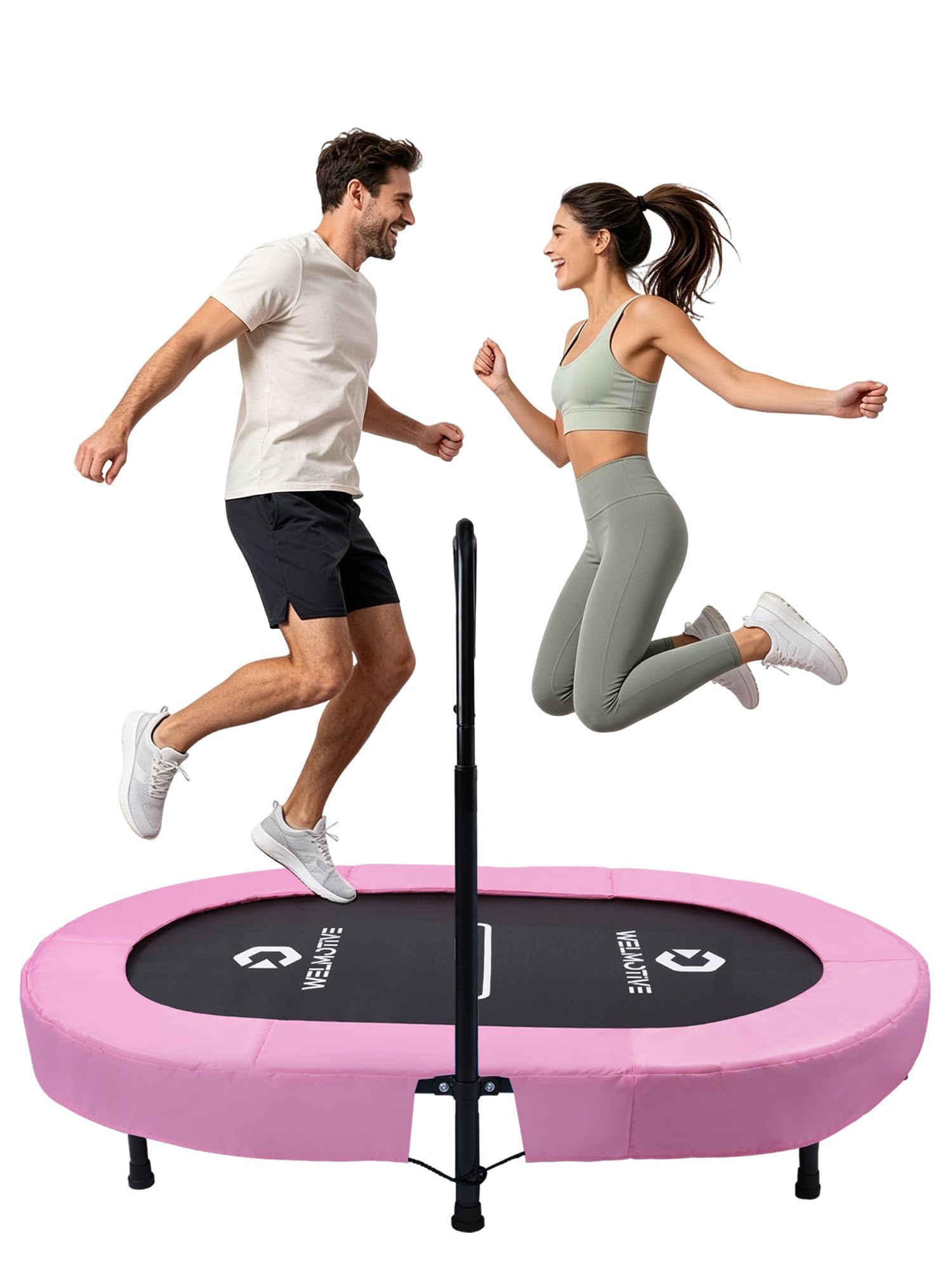 Welmotive Ovales Indoor Trampolin für 2 Personen geräuscharm belastbar bis 150kg Ideal für Kinder & Erwachsene Fitness Muskelaufbau Gewichtskontrolle Sicher mit 40 Federn Geschenkidee