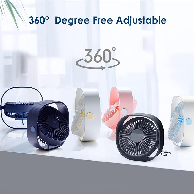 Simpeak USB Asztali Ventilátor, Csendes Mini Ventillátor 3 Fokozat, 360° Forgatható Asztali Ventilátor Szürke